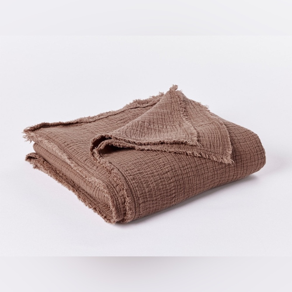 Coyuchi Textured Fringe Throw Blanket in Warm Taupe